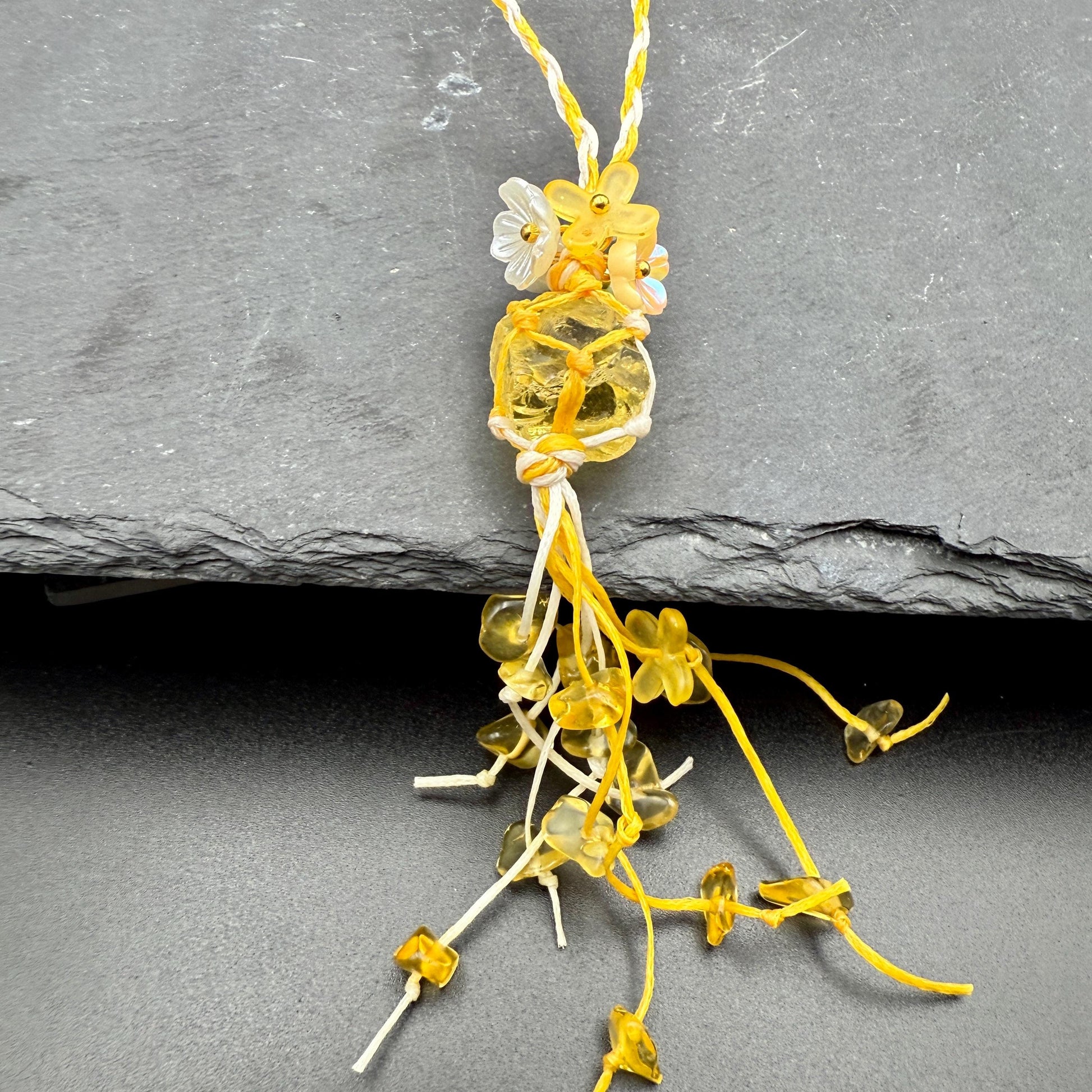 Handmade Citrine Crystal Bag Charm – Bohemian Tassel Keychain