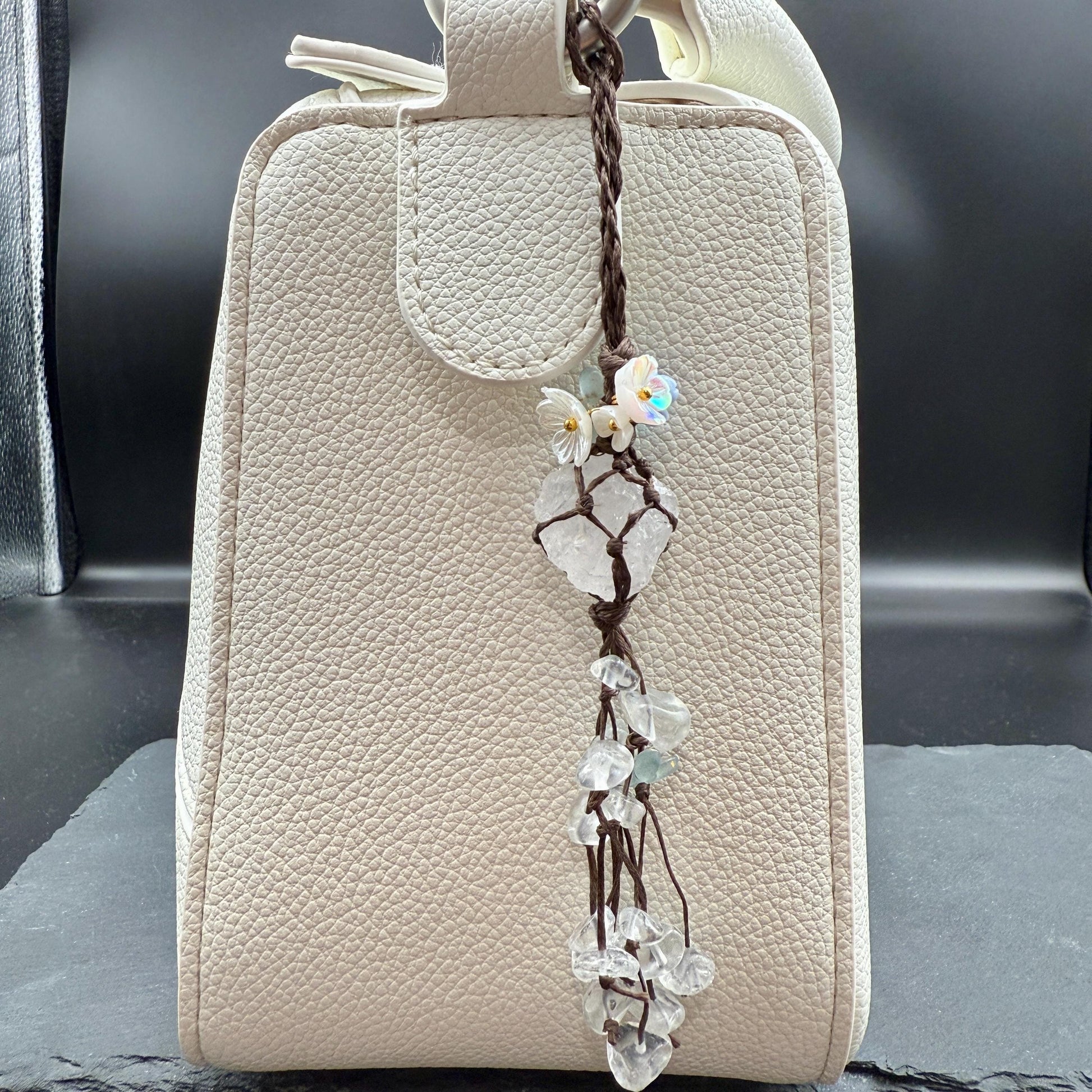 Handmade Clear Quartz Crystal Bag Charm – Bohemian Tassel Keychain
