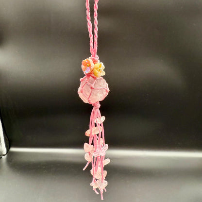 Handmade Rose Quartz Bag Charm – Bohemian Crystal Tassel Keychain