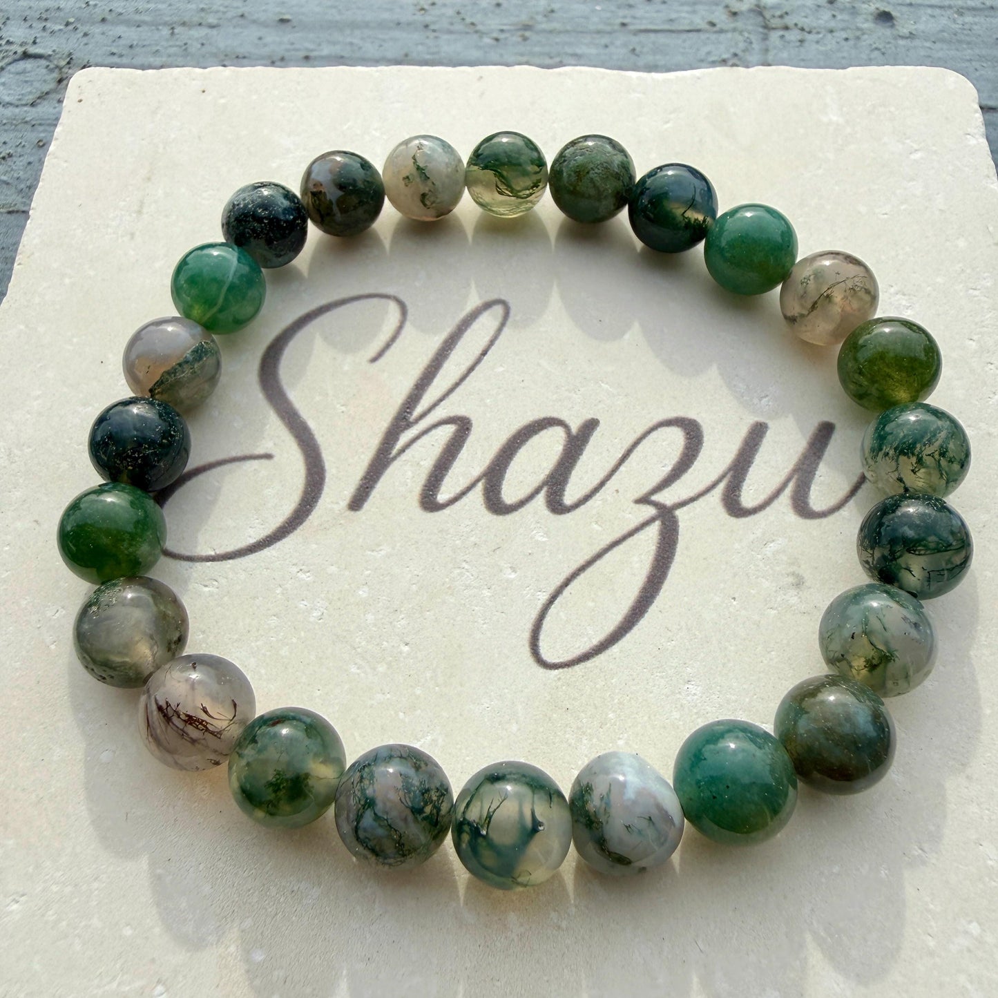 Moss Agate Bracelet 8mm – Healing Crystal Bracelet for Growth, Abundance and Grounding