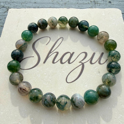Moss Agate Bracelet 8mm – Healing Crystal Bracelet for Growth, Abundance and Grounding