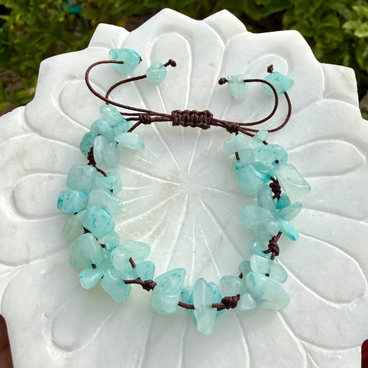 Aquamarine Bracelet – Handmade Crystal Chips to promote clear, honest communication, calming, and emotional balance