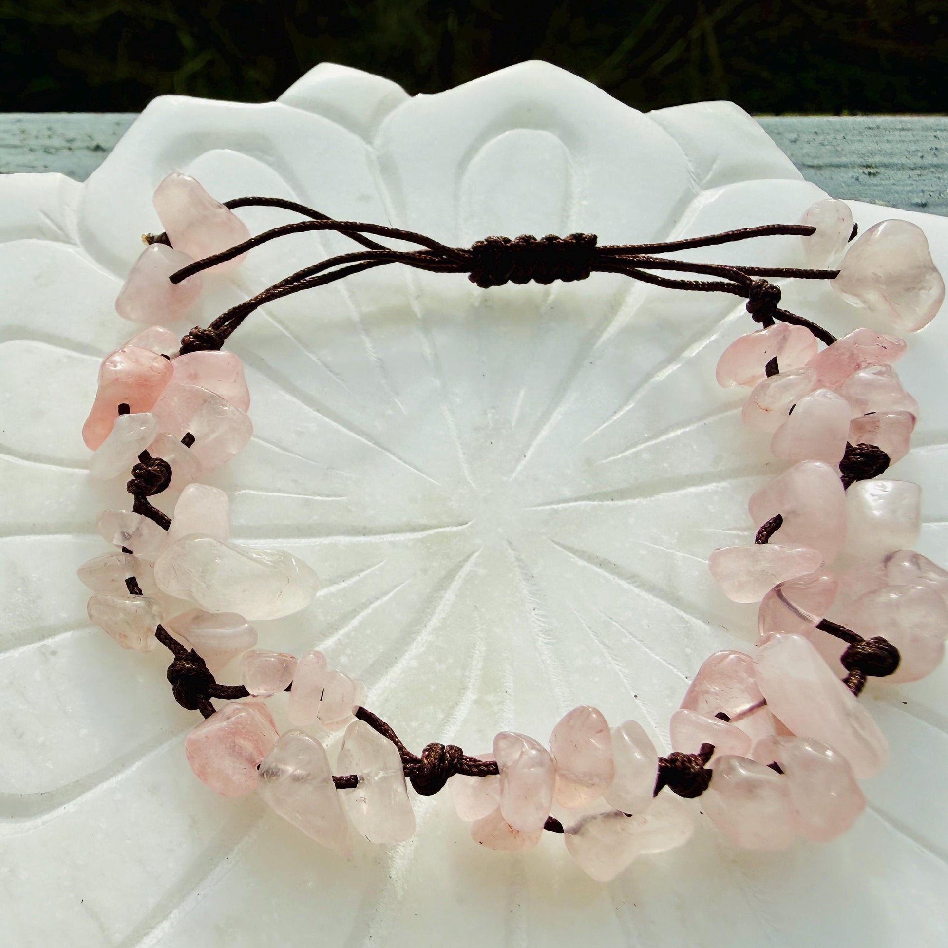 Rose Quartz Crystal Chip Bracelet – Handmade Fairycore Beaded Jewelry
