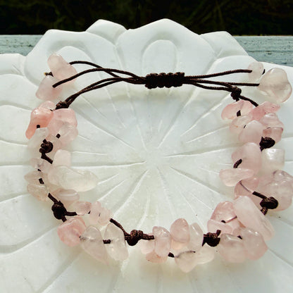 Rose Quartz Crystal Chip Bracelet – Handmade Fairycore Beaded Jewelry