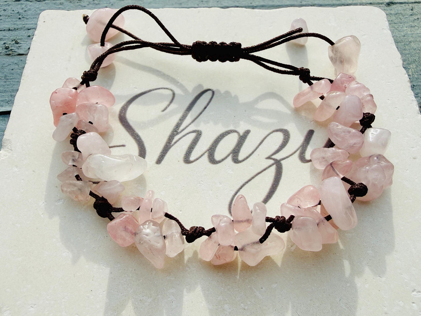 Rose Quartz Crystal Chip Bracelet – Handmade Fairycore Beaded Jewelry