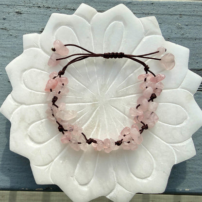 Rose Quartz Crystal Chip Bracelet – Handmade Fairycore Beaded Jewelry