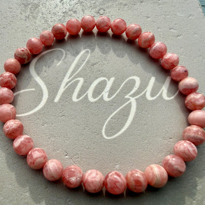 AAA Rhodochrosite Bracelet – 6mm Rose Pink Crystal, Emotional Healing