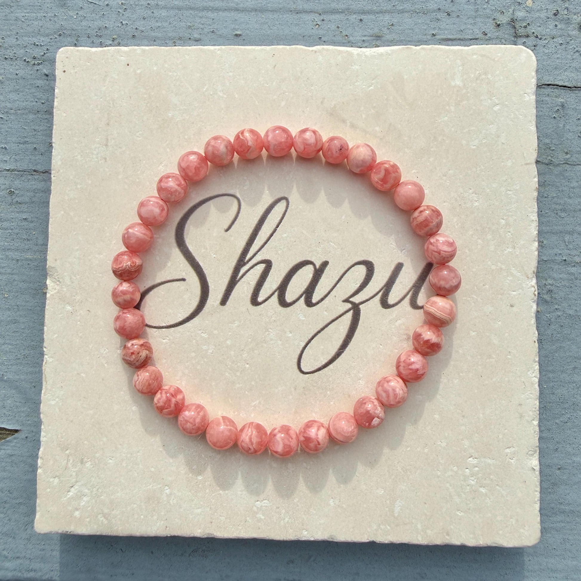 AAA Rhodochrosite Bracelet – 6mm Rose Pink Crystal, Emotional Healing