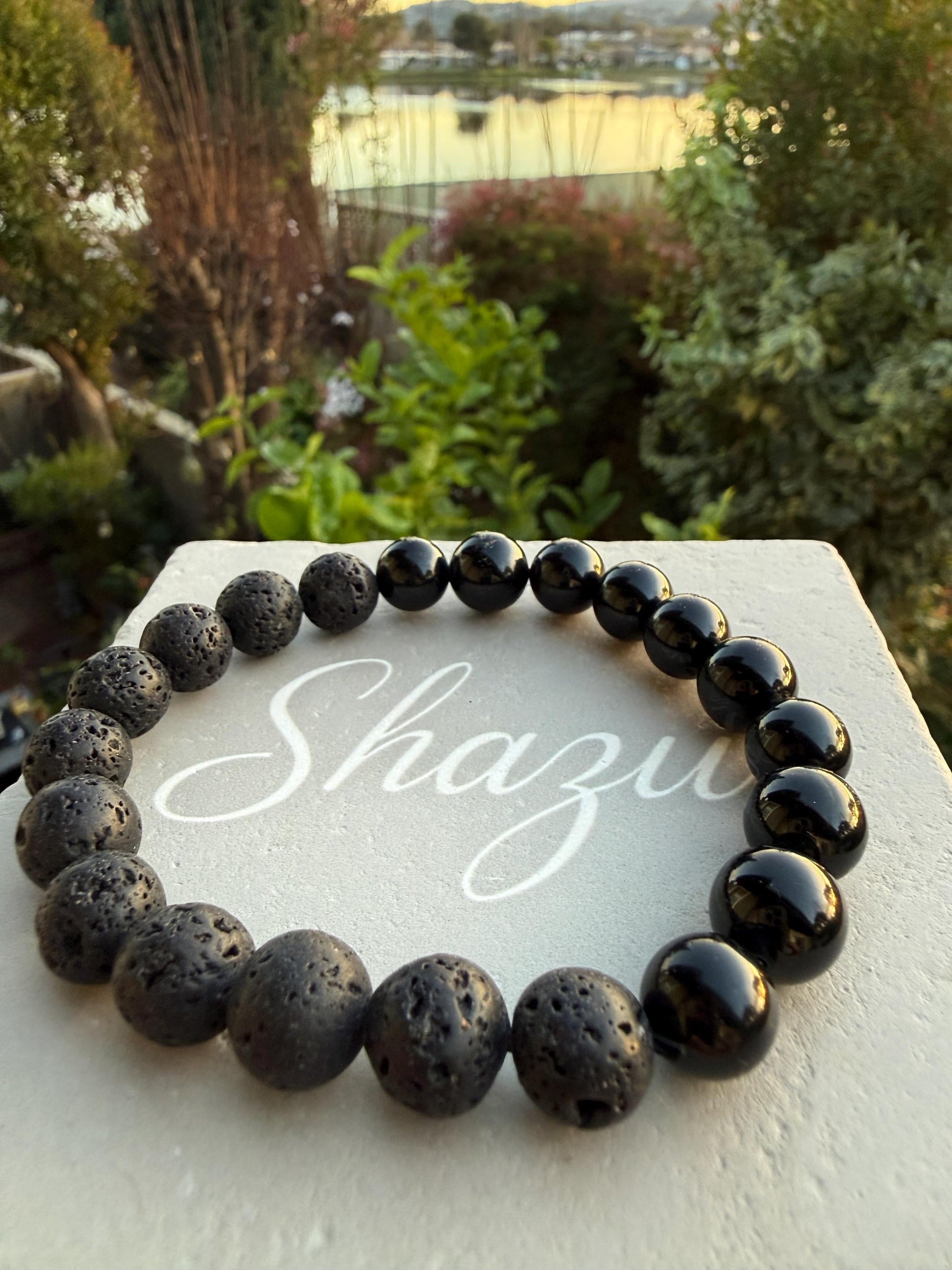 Black Tourmaline & Lava Stone Men’s Bracelet – Beaded Bracelet for Grounding, Protection and Balance