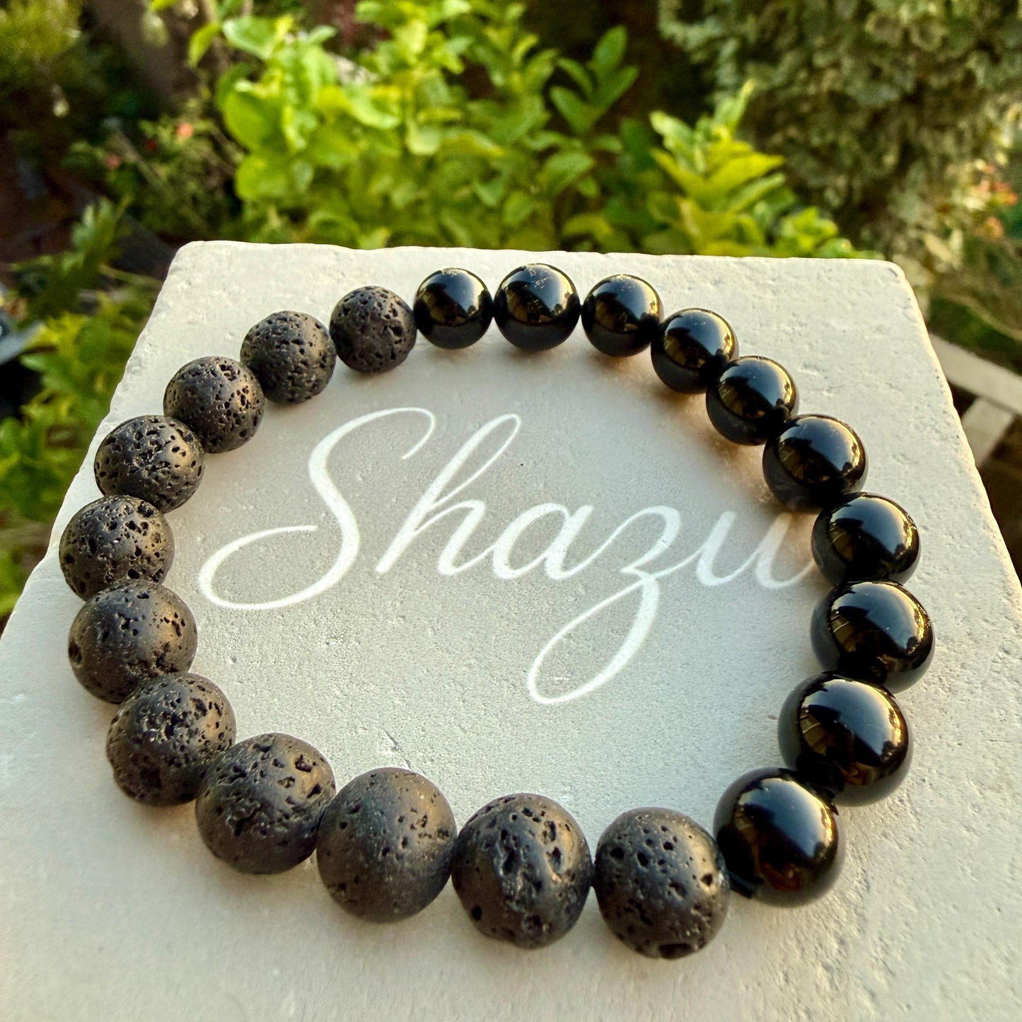 Black Tourmaline & Lava Stone Men’s Bracelet – Beaded Bracelet for Grounding, Protection and Balance