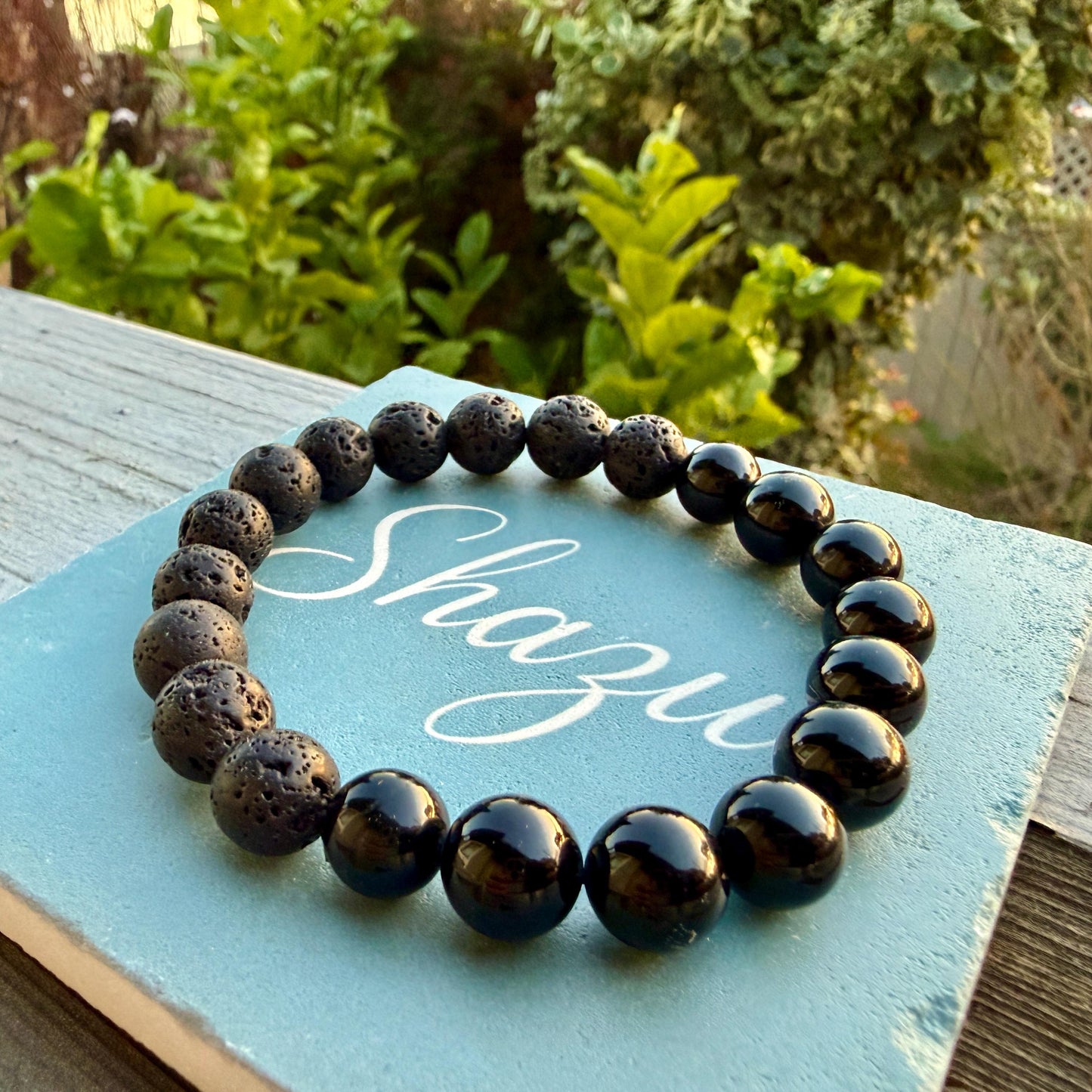 Black Tourmaline & Lava Stone Men’s Bracelet – Beaded Bracelet for Grounding, Protection and Balance