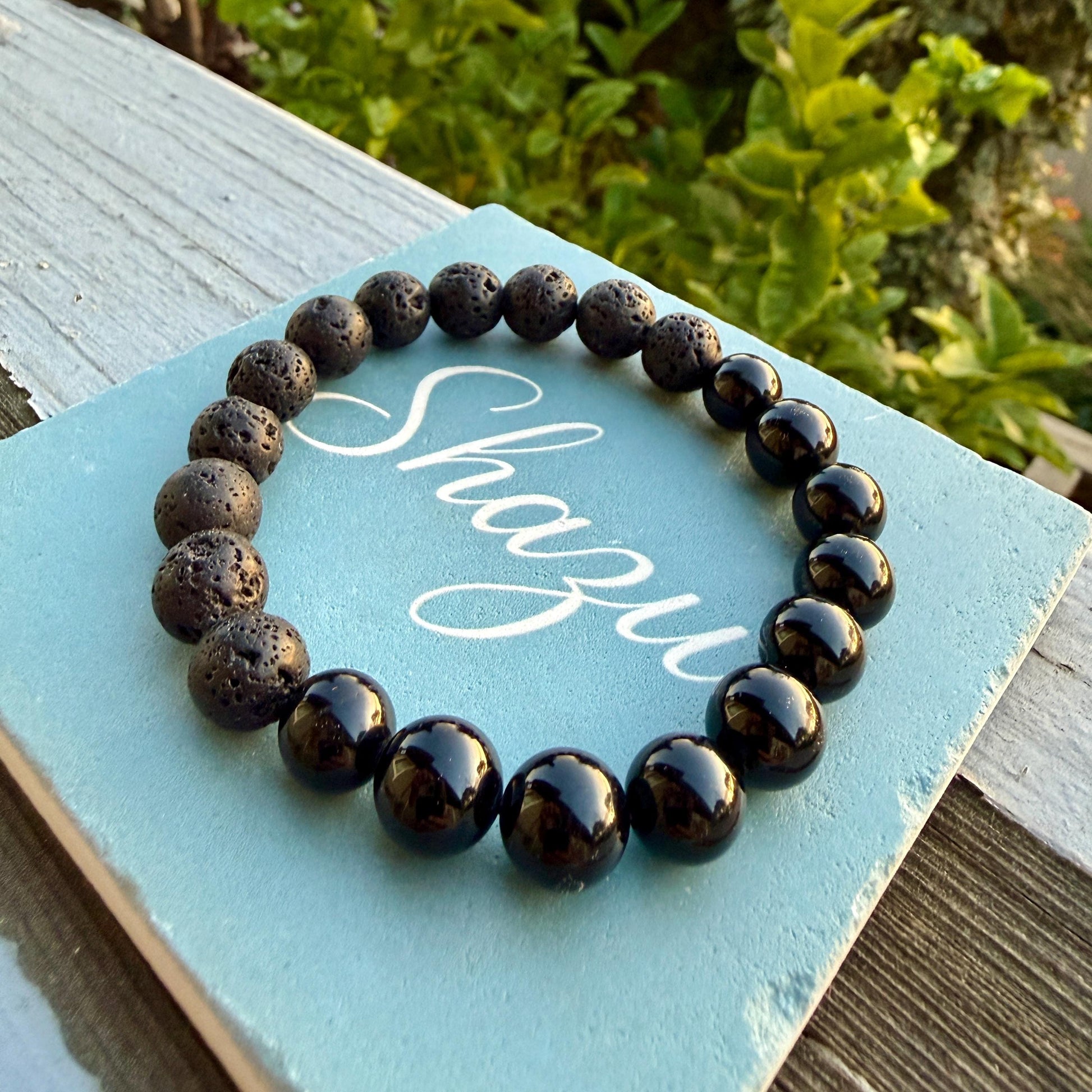 Black Tourmaline & Lava Stone Men’s Bracelet – Beaded Bracelet for Grounding, Protection and Balance
