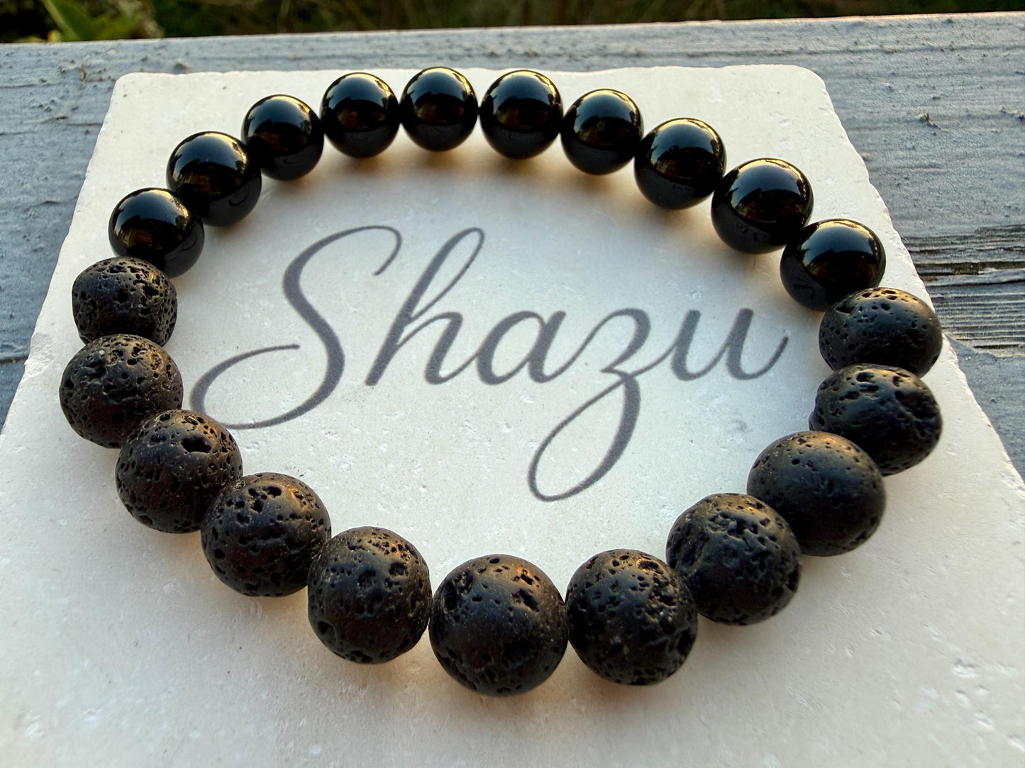 Black Tourmaline & Lava Stone Men’s Bracelet – Beaded Bracelet for Grounding, Protection and Balance