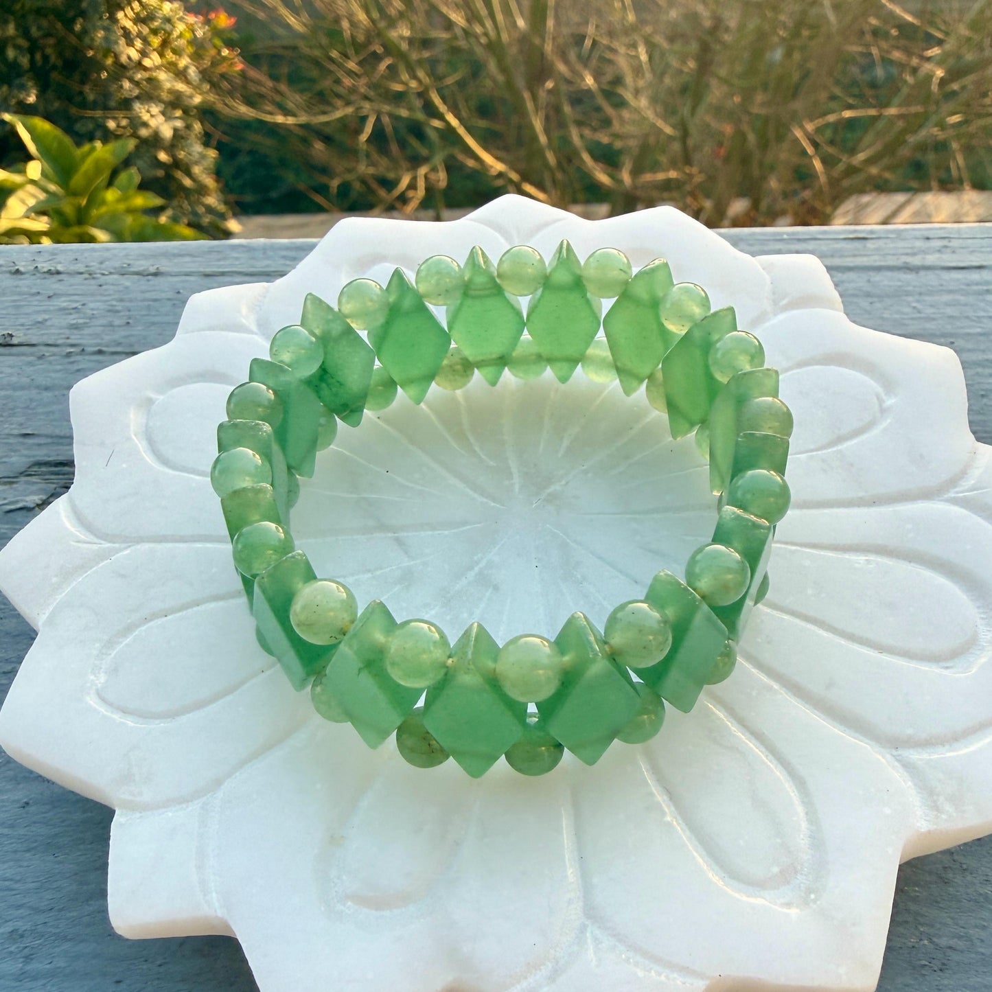 Green Aventurine Diamond Cut Bracelet – Abundance & Luck Crystal Stretch Bracelet, Geometric Beaded Healing Jewelry