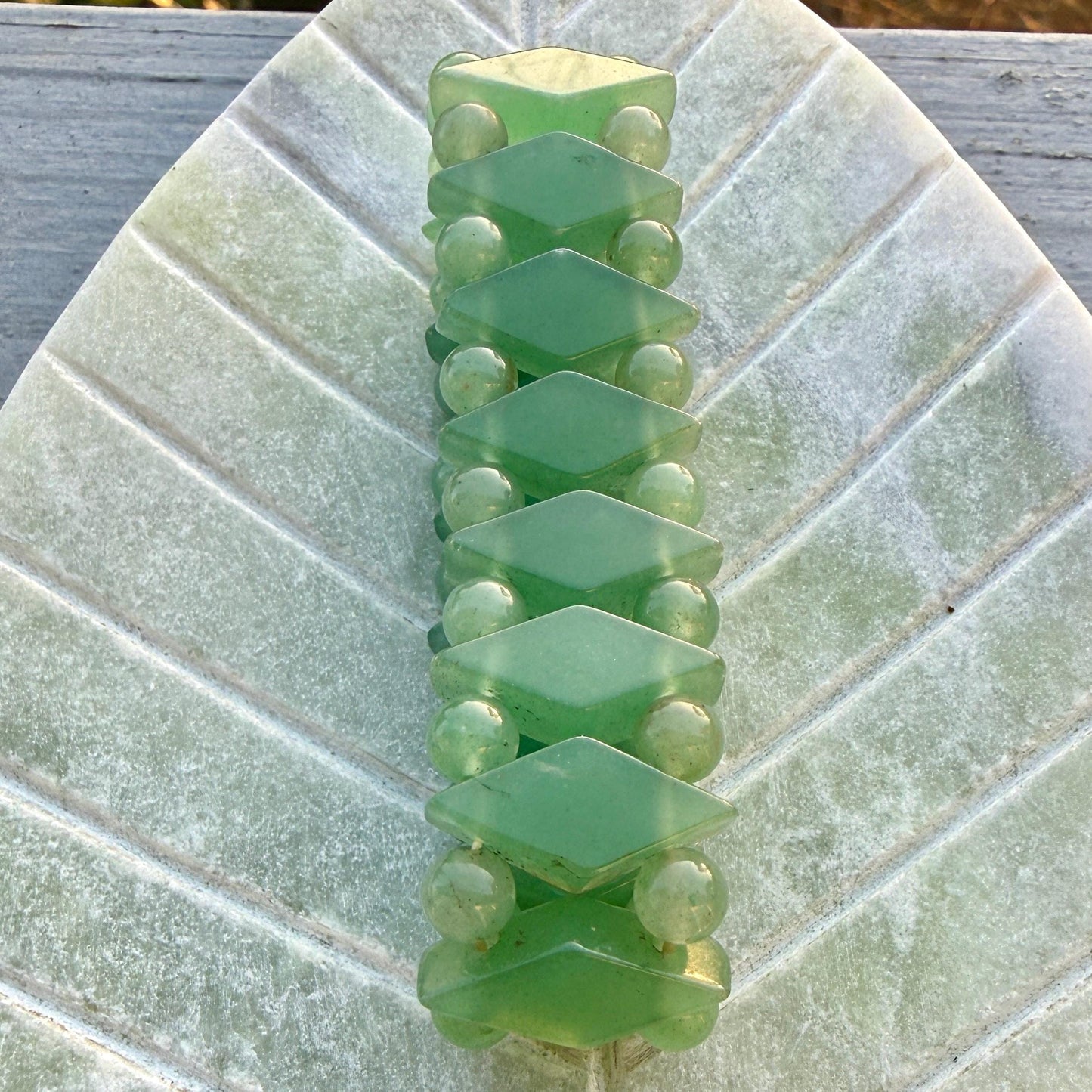 Green Aventurine Diamond Cut Bracelet – Abundance & Luck Crystal Stretch Bracelet, Geometric Beaded Healing Jewelry