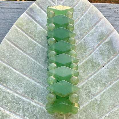Green Aventurine Diamond Cut Bracelet – Abundance & Luck Crystal Stretch Bracelet, Geometric Beaded Healing Jewelry