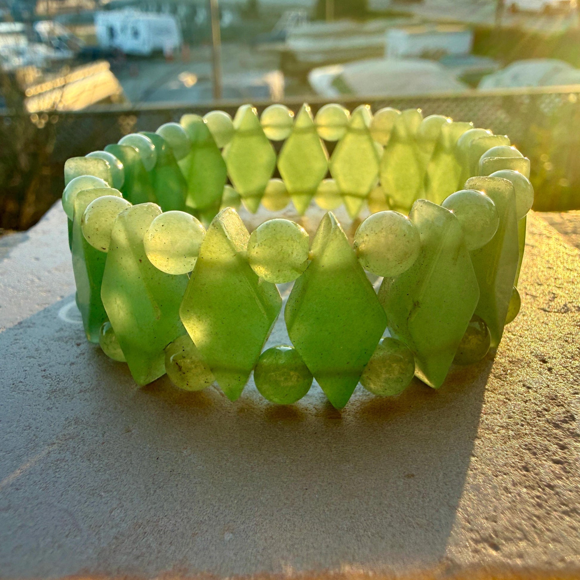 Green Aventurine Diamond Cut Bracelet – Abundance & Luck Crystal Stretch Bracelet, Geometric Beaded Healing Jewelry
