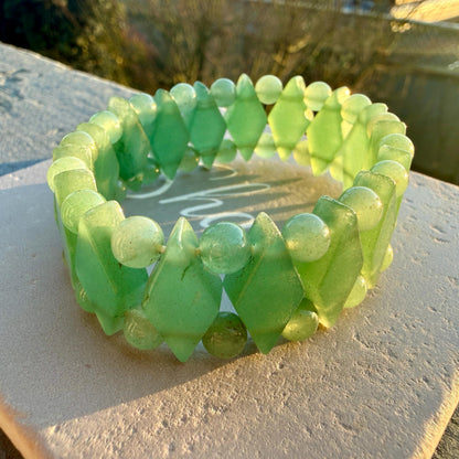 Green Aventurine Diamond Cut Bracelet – Abundance & Luck Crystal Stretch Bracelet, Geometric Beaded Healing Jewelry