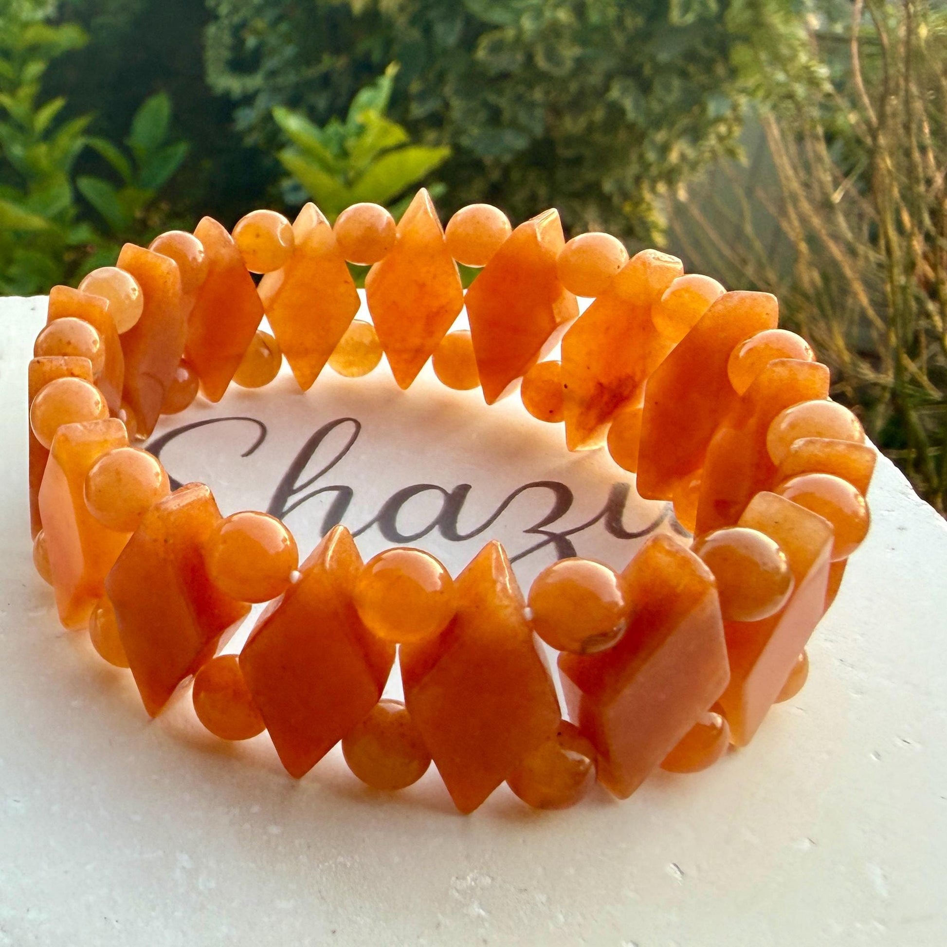 Orange Aventurine Diamond Cut Bracelet – Creativity & Confidence Crystal Stretch Bracelet, Geometric Healing Jewelry