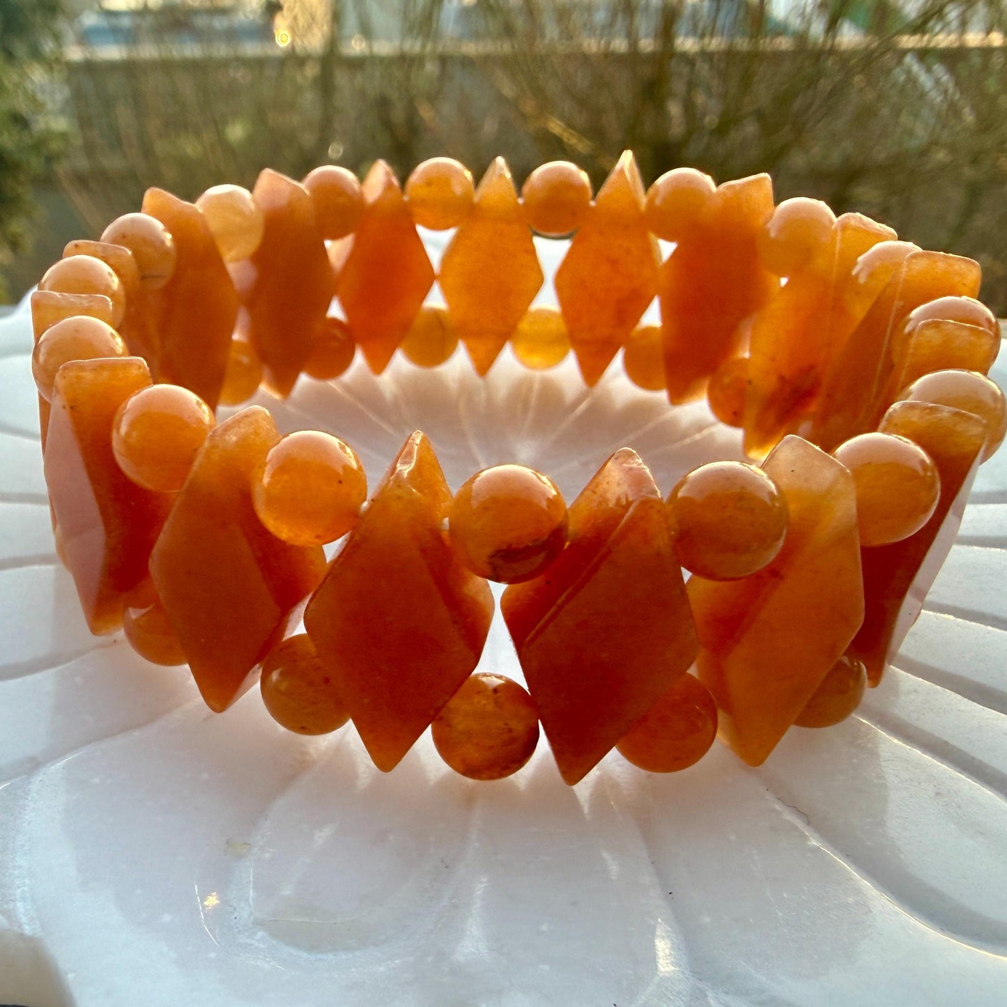 Orange Aventurine Diamond Cut Bracelet – Creativity & Confidence Crystal Stretch Bracelet, Geometric Healing Jewelry