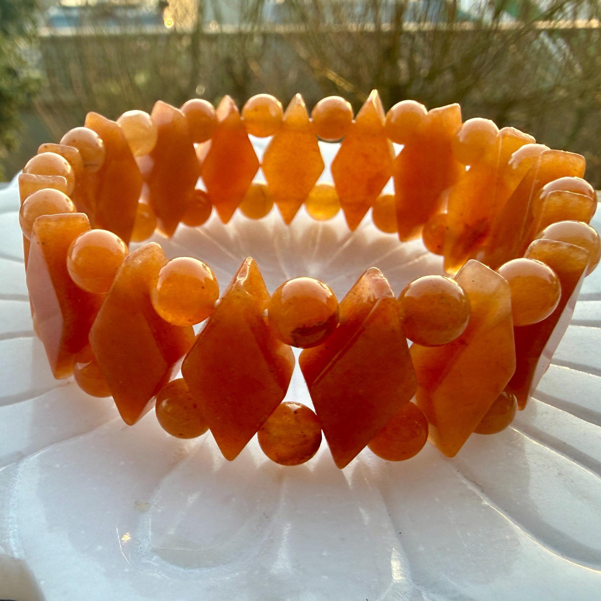 Orange Aventurine Diamond Cut Bracelet – Creativity & Confidence Crystal Stretch Bracelet, Geometric Healing Jewelry