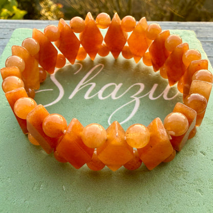 Orange Aventurine Diamond Cut Bracelet – Creativity & Confidence Crystal Stretch Bracelet, Geometric Healing Jewelry