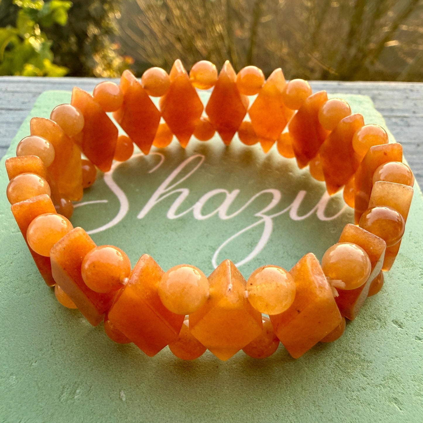 Orange Aventurine Diamond Cut Bracelet – Creativity & Confidence Crystal Stretch Bracelet, Geometric Healing Jewelry