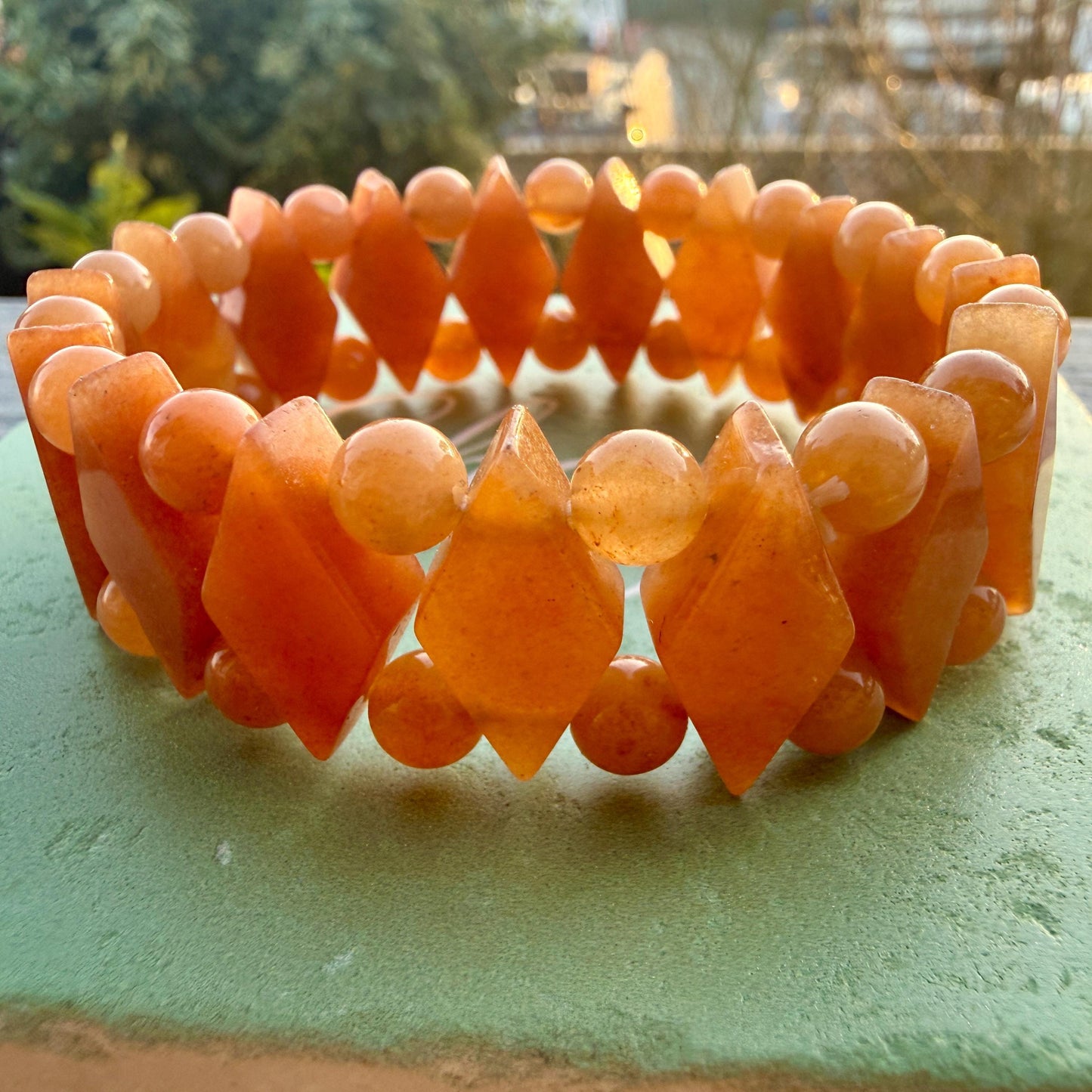 Orange Aventurine Diamond Cut Bracelet – Creativity & Confidence Crystal Stretch Bracelet, Geometric Healing Jewelry