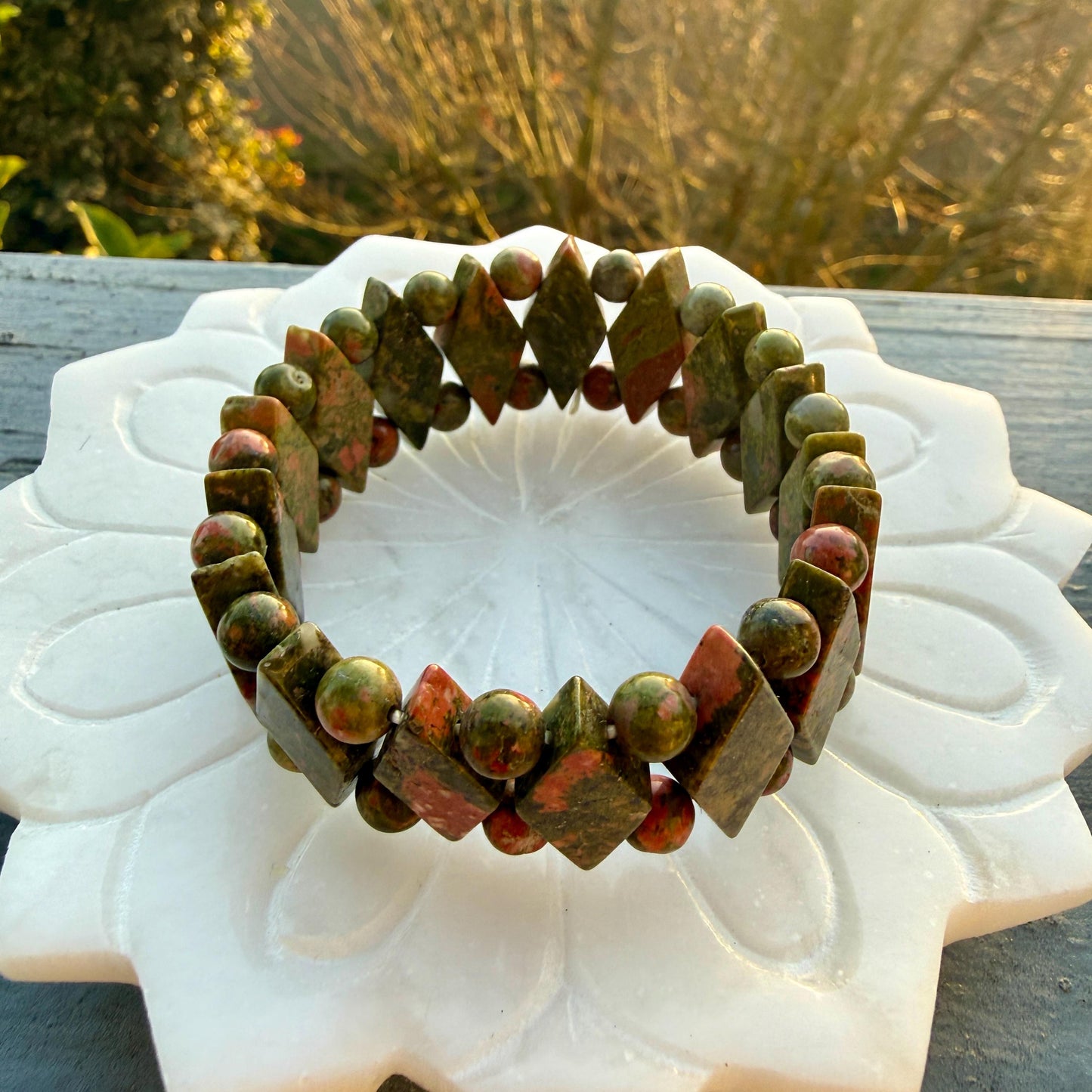 Unakite Crystal Bracelet – Diamond Cut, Emotional Balance Healing Jewelry