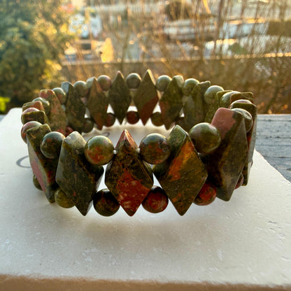 Unakite Crystal Bracelet – Diamond Cut, Emotional Balance Healing Jewelry