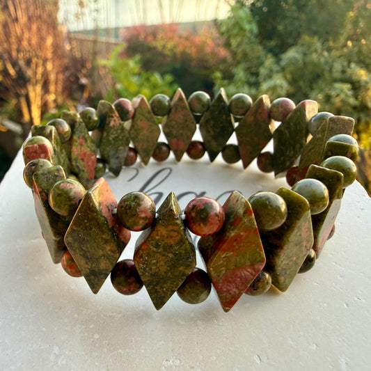 Unakite Crystal Bracelet – Diamond Cut, Emotional Balance Healing Jewelry