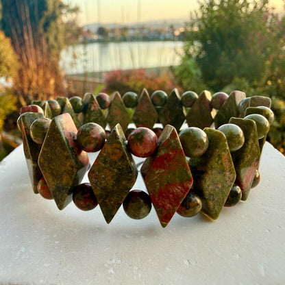 Unakite Crystal Bracelet – Diamond Cut, Emotional Balance Healing Jewelry