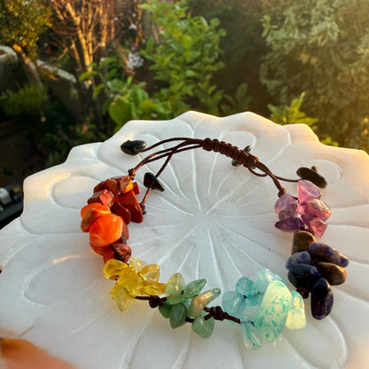 7 Chakra Crystal Chip Bracelet – Handmade Macrame Adjustable Boho Jewelry