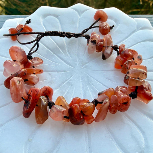 Carnelian Bracelet – Handmade Crystal Chips Fairycore Cottagecore Beaded Bracelet for Confidence, Creativity & Energy