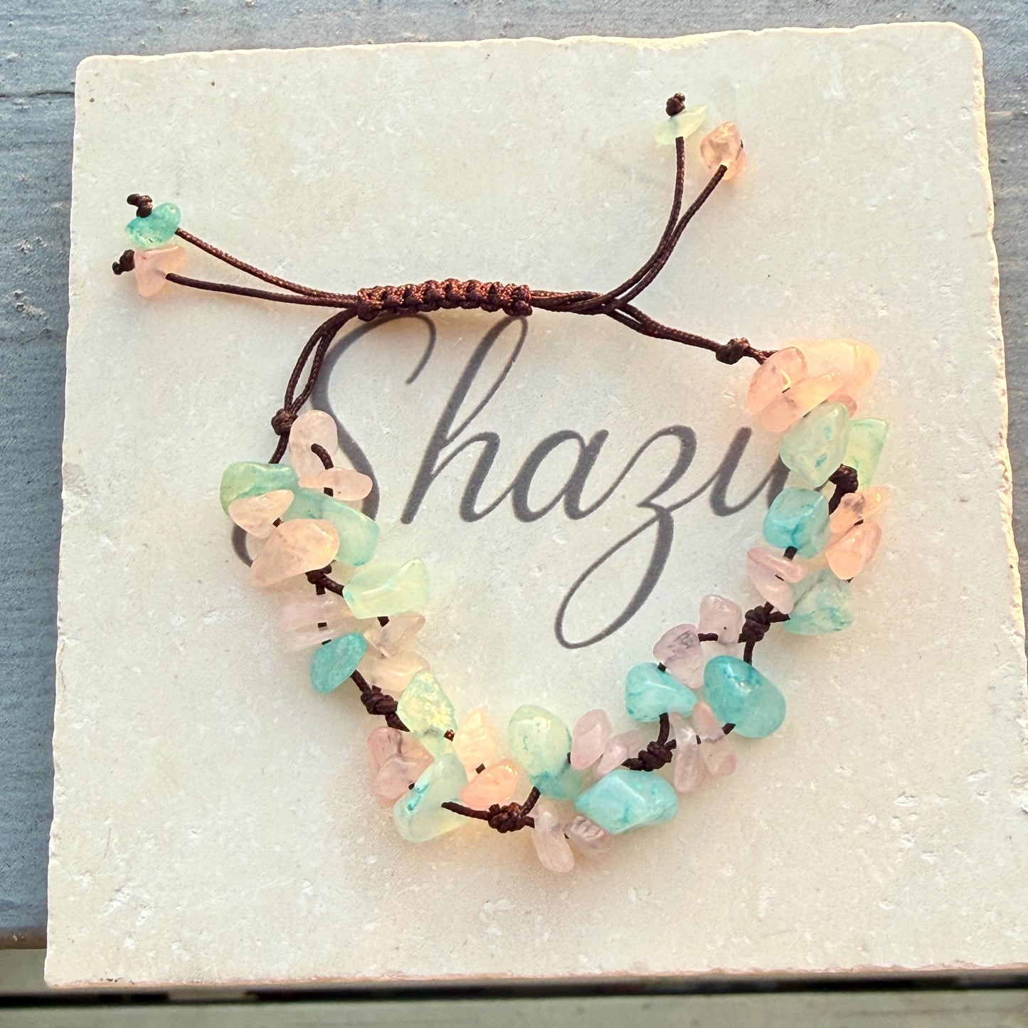 Rose Quartz & Aquamarine Crystal Chip Bracelet – Handmade Fairycore Jewelry