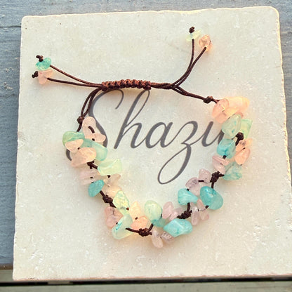 Rose Quartz & Aquamarine Crystal Chip Bracelet – Handmade Fairycore Jewelry