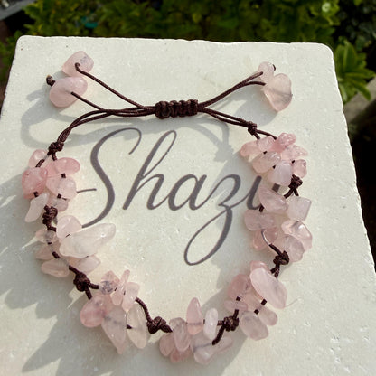 Rose Quartz Crystal Chip Bracelet – Handmade Fairycore Beaded Jewelry