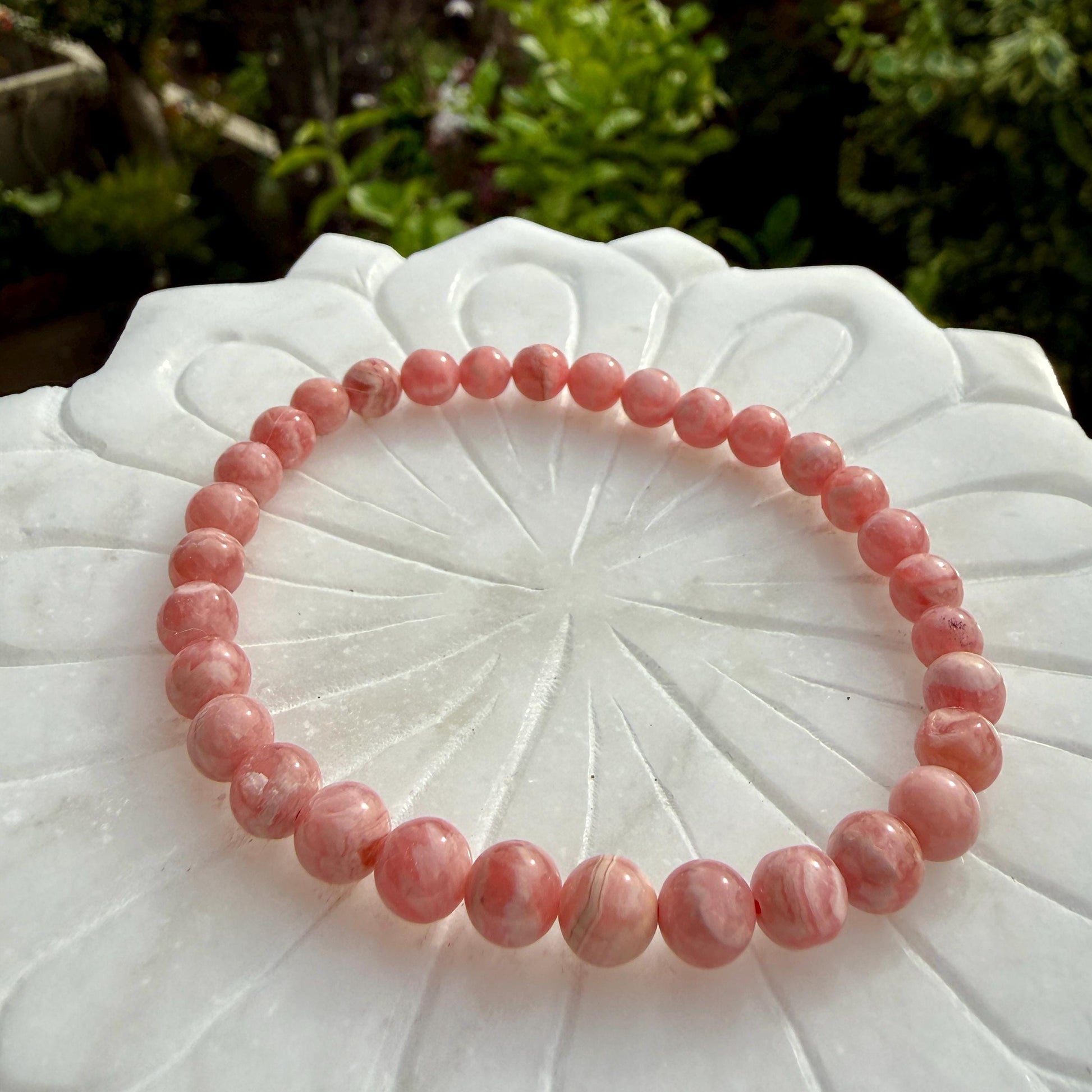 AAA Rhodochrosite Bracelet – 6mm Rose Pink Crystal, Emotional Healing