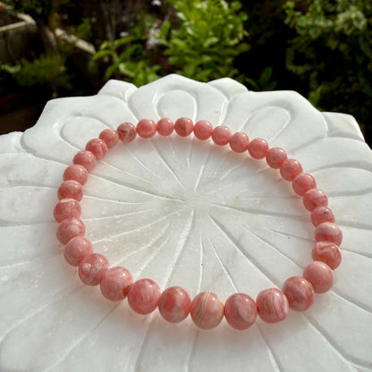 AAA Rhodochrosite Bracelet – 6mm Rose Pink Crystal, Emotional Healing