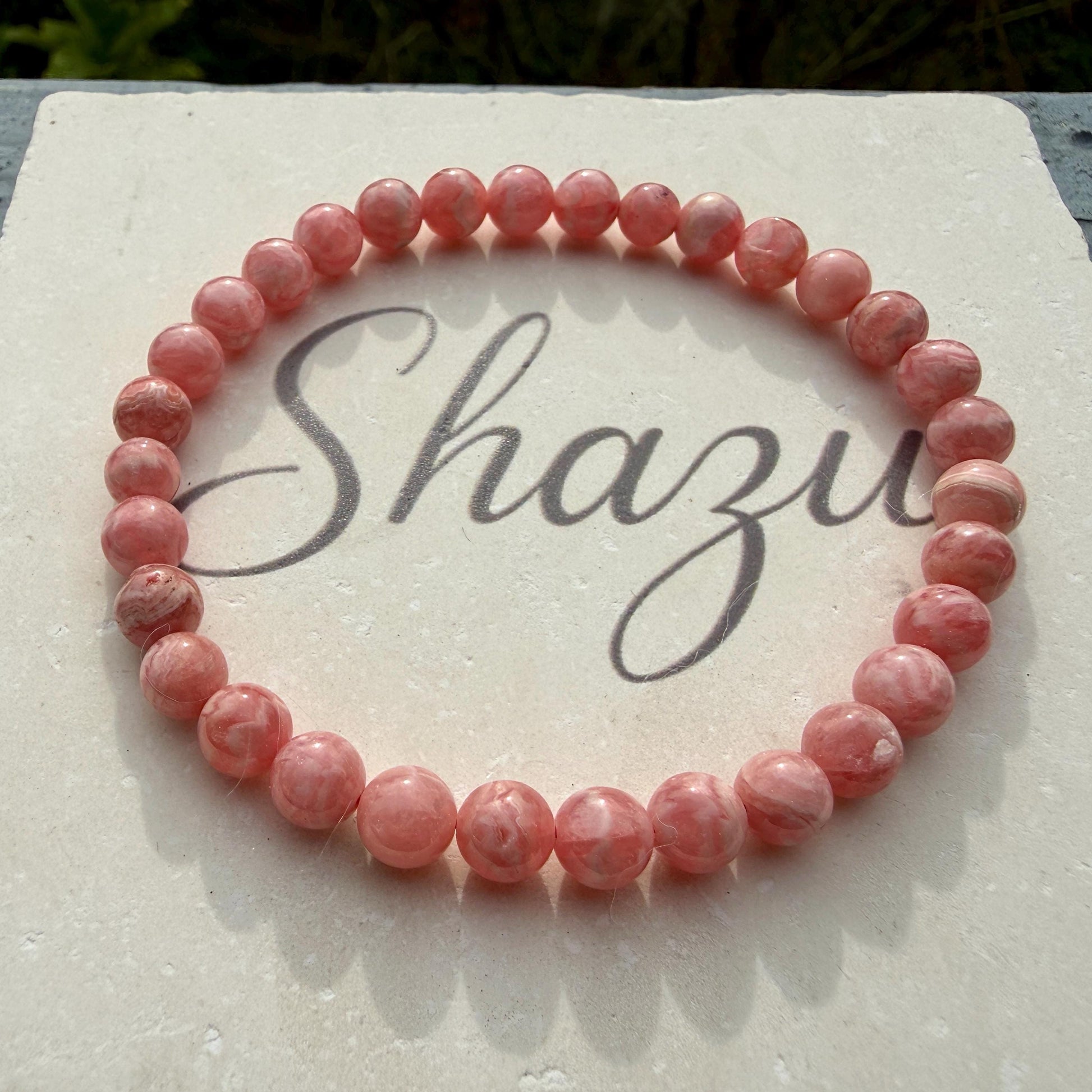 AAA Rhodochrosite Bracelet – 6mm Rose Pink Crystal, Emotional Healing