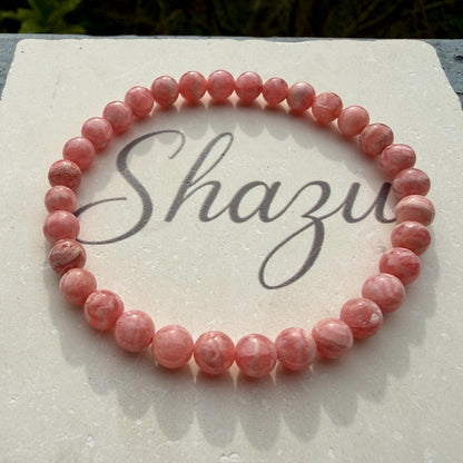 AAA Rhodochrosite Bracelet – 6mm Rose Pink Crystal, Emotional Healing