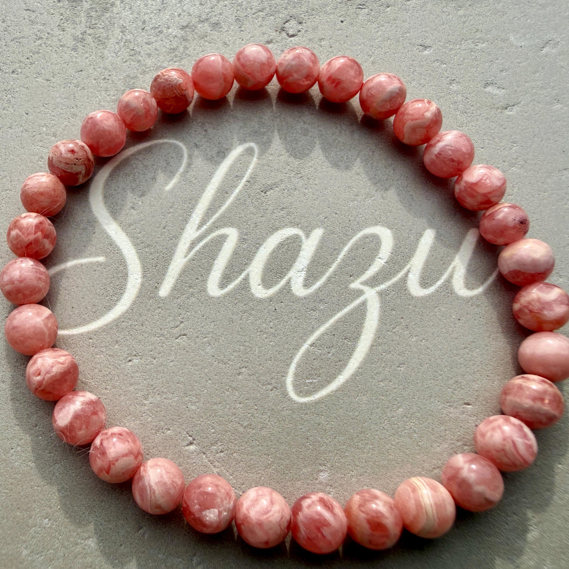 AAA Rhodochrosite Bracelet – 6mm Rose Pink Crystal, Emotional Healing