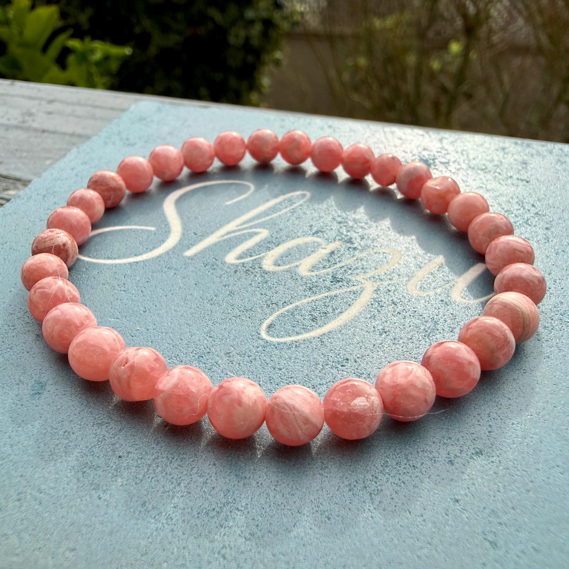 AAA Rhodochrosite Bracelet – 6mm Rose Pink Crystal, Emotional Healing