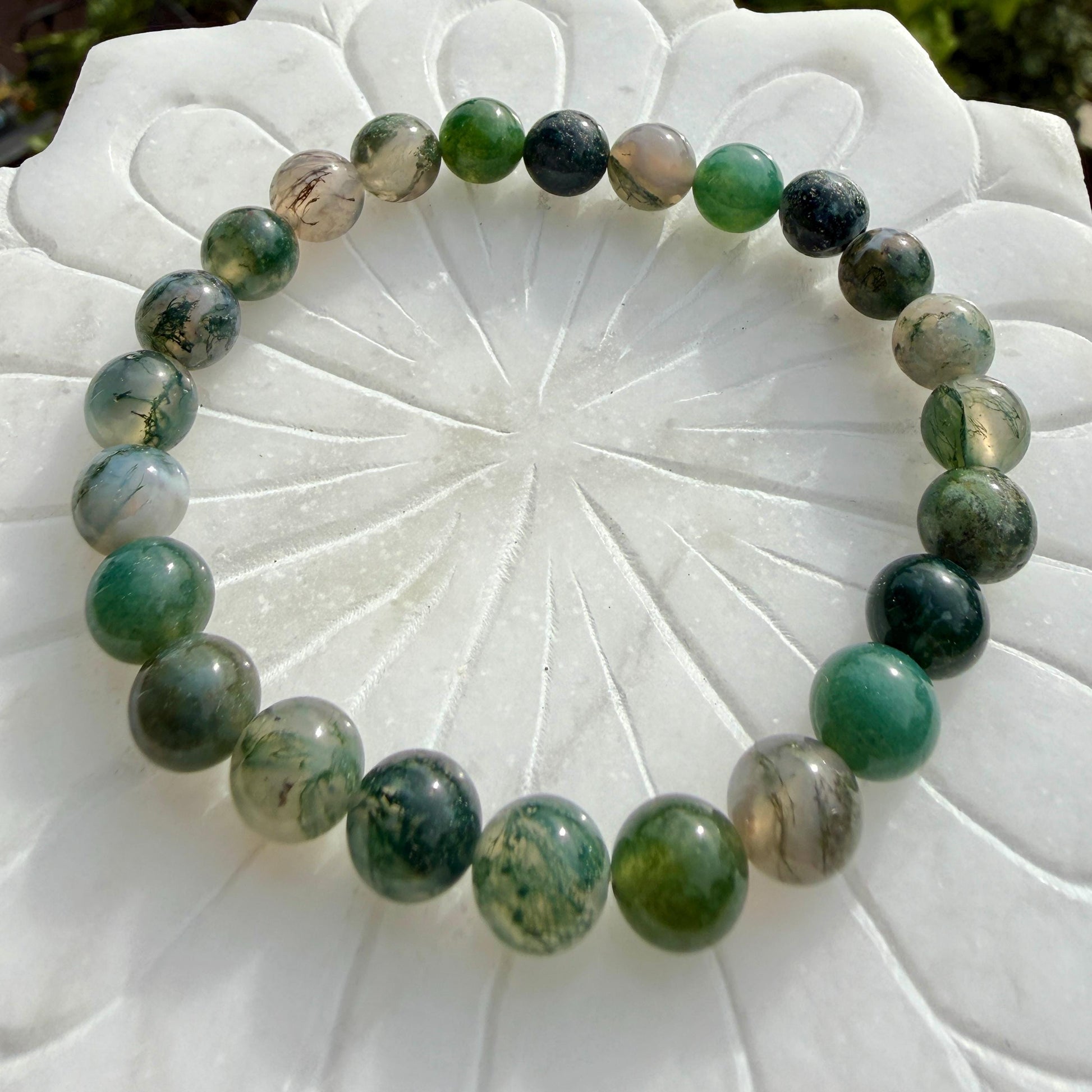 AAA Moss Agate Bracelet 8mm – Stone of Growth & Abundance