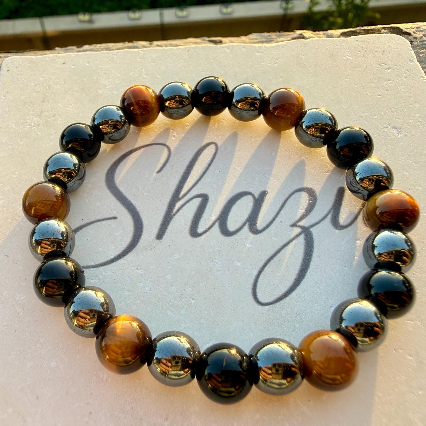 Triple Protection Bracelet 8mm/10mm - Tiger Eye Hematite Black Obsidian Strength Grounding Gift
