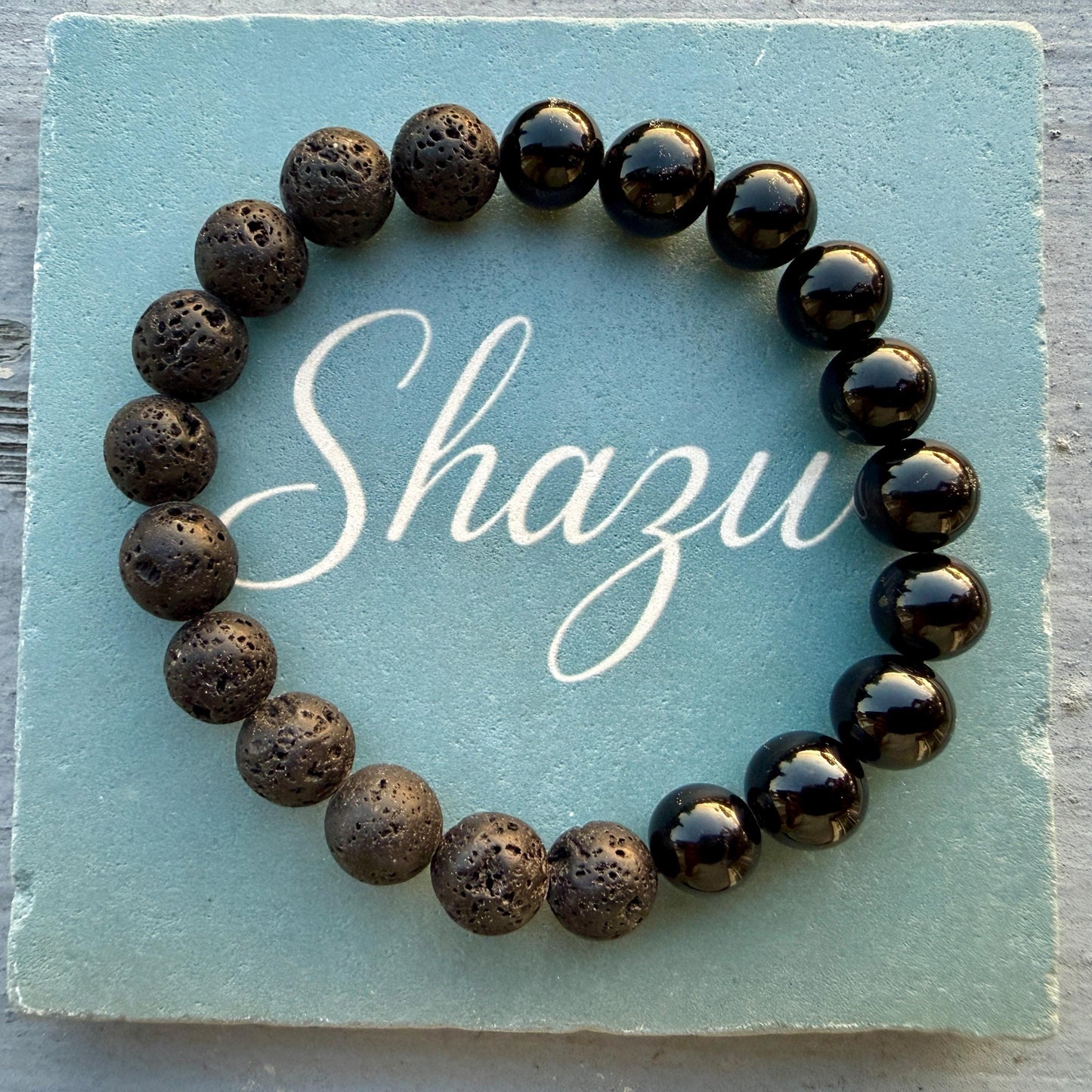 Black Tourmaline & Lava Stone Men’s Bracelet – Beaded Bracelet for Grounding, Protection and Balance