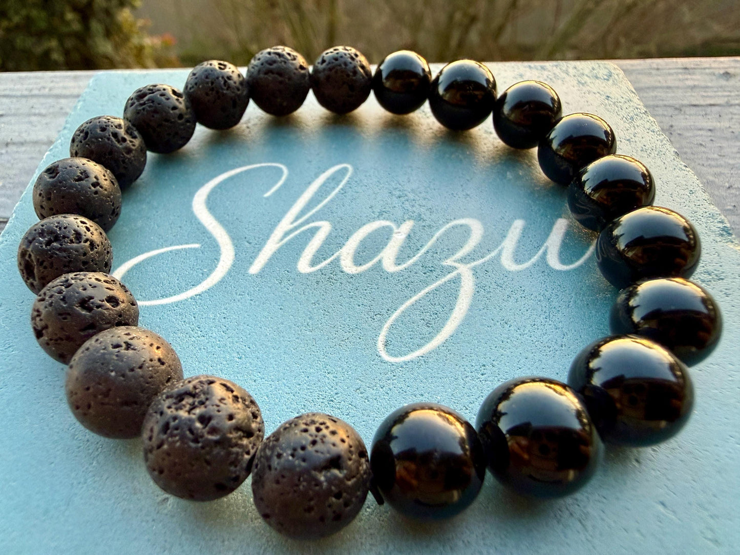 Black Tourmaline & Lava Stone Men’s Bracelet – Beaded Bracelet for Grounding, Protection and Balance