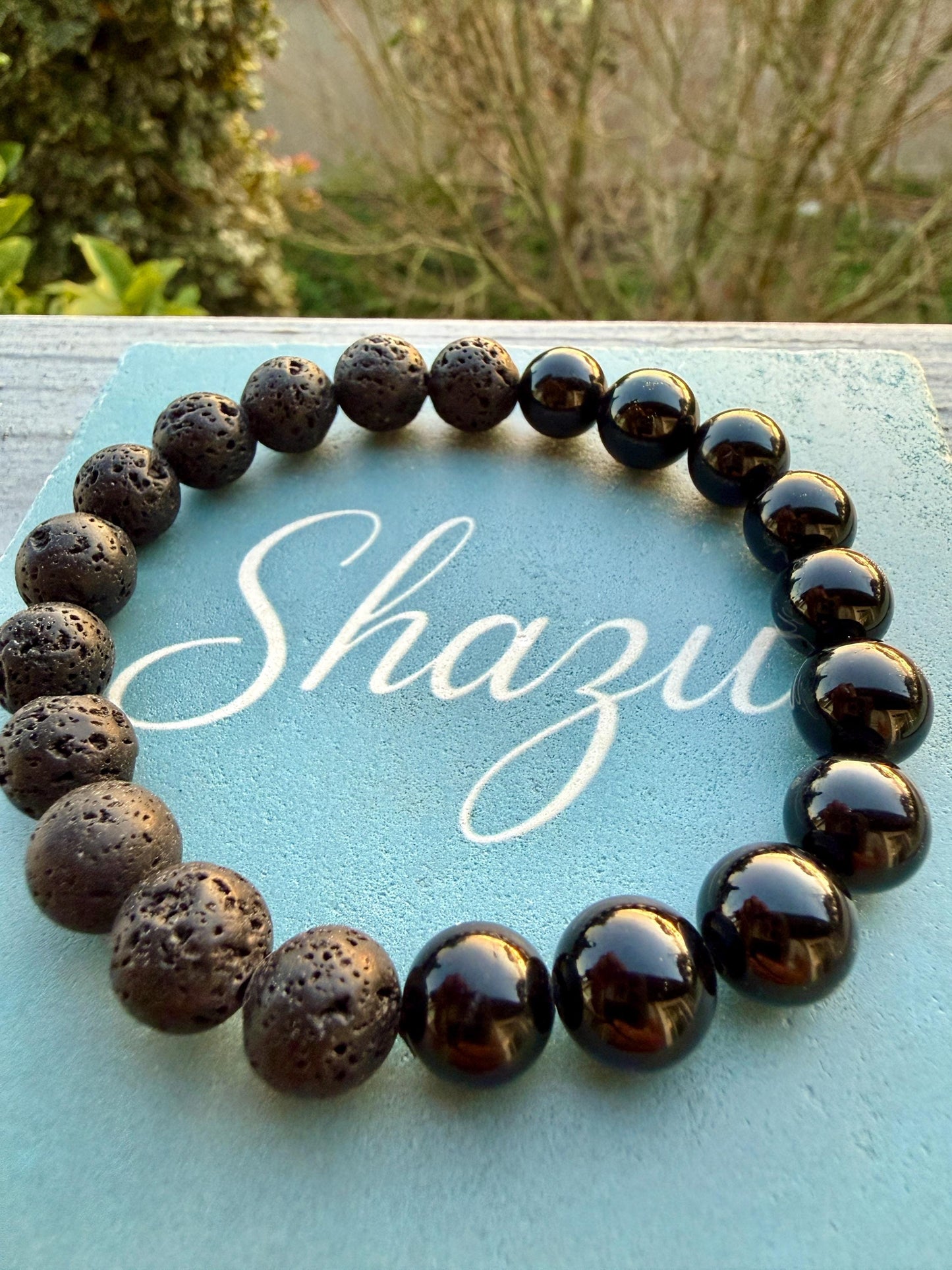 Black Tourmaline & Lava Stone Men’s Bracelet – Beaded Bracelet for Grounding, Protection and Balance