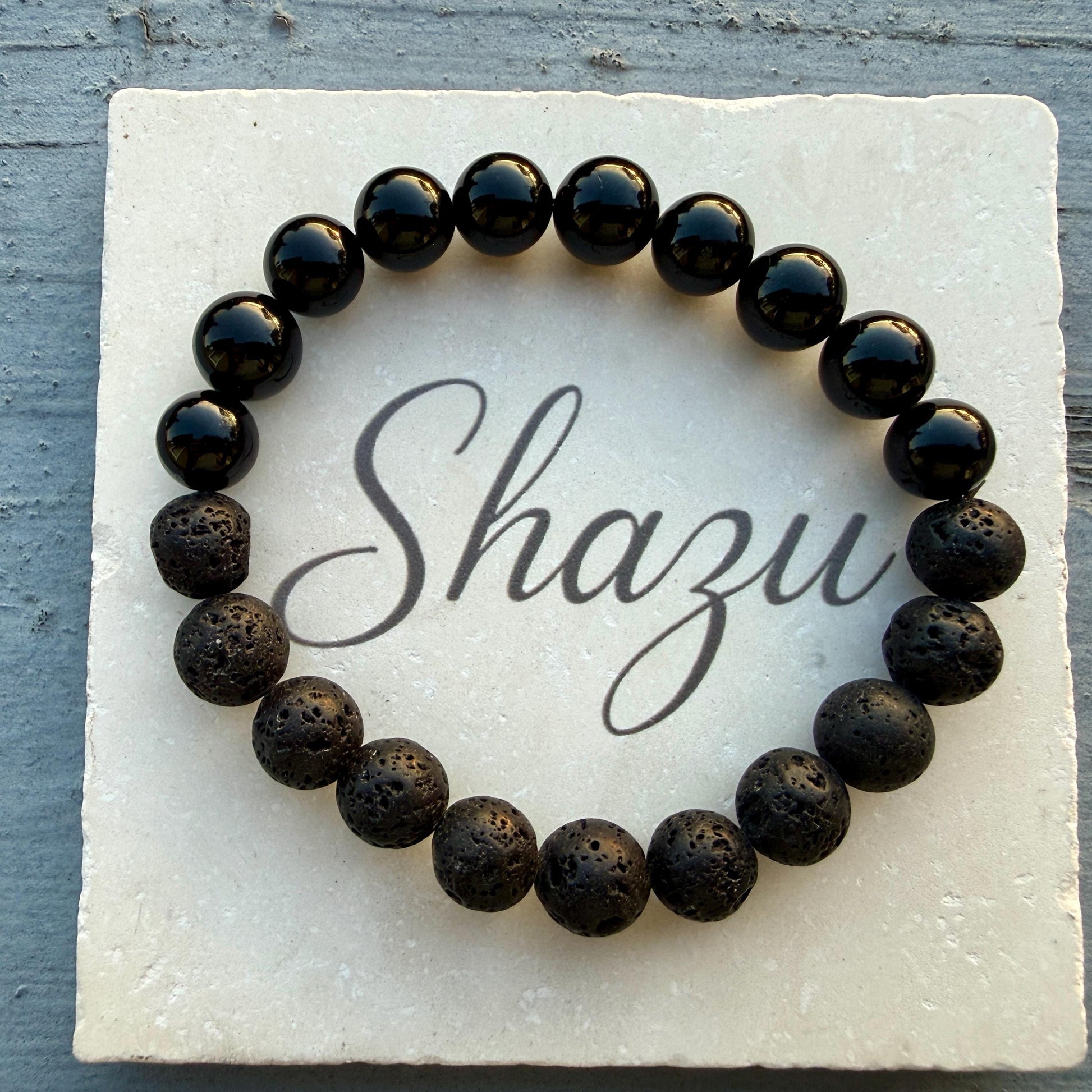 Black Tourmaline & Lava Stone Men’s Bracelet – Beaded Bracelet for Grounding, Protection and Balance