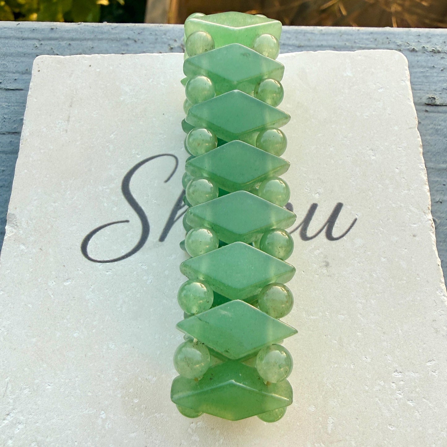 Green Aventurine Diamond Cut Bracelet – Abundance & Luck Crystal Stretch Bracelet, Geometric Beaded Healing Jewelry
